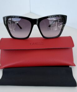 Guess GU00113 Square Cat-Eye Sunglasses – Shiny Black with Gradient Smoke Lenses