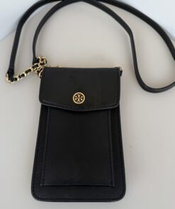 Tory Burch Robinson Mixed Media Leather Phone Crossbody Bag – Black
