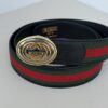 Gucci Interlocking G Oval Two-Tone Buckle Web Canvas Belt – 95/38