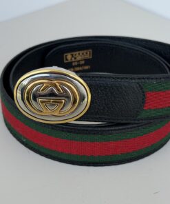 Gucci Interlocking G Oval Two-Tone Buckle Web Canvas Belt – 95/38