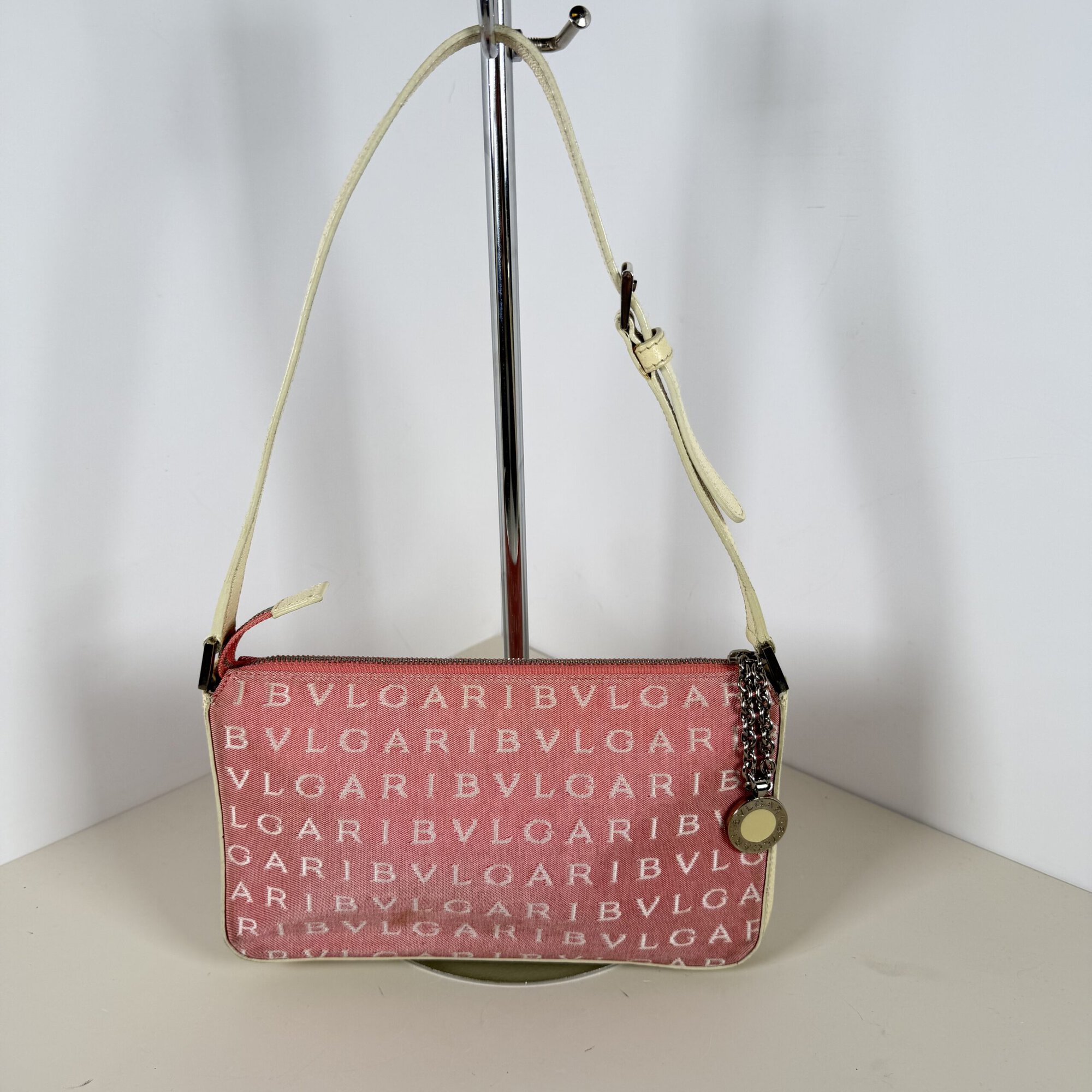 BVLGARI Pink Logomania Canvas Pochette Baguette Bag