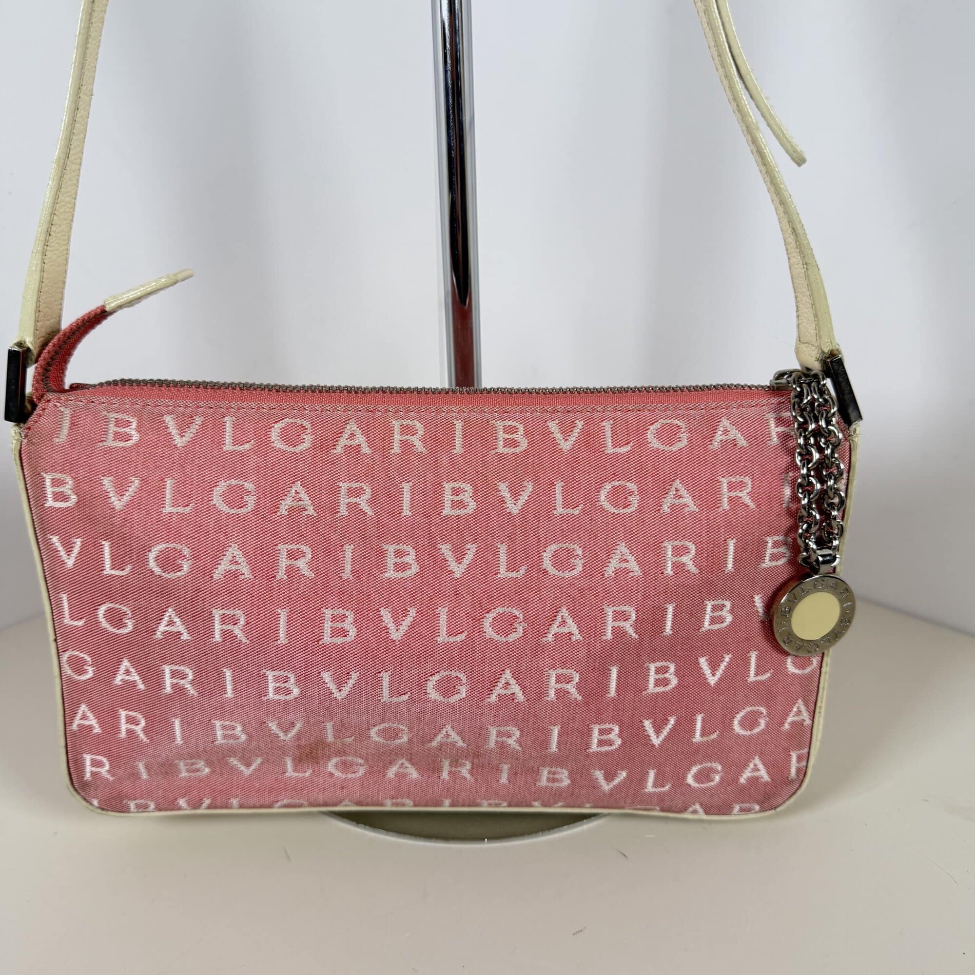 BVLGARI Pink Logomania Canvas Pochette Baguette Bag - Image 2