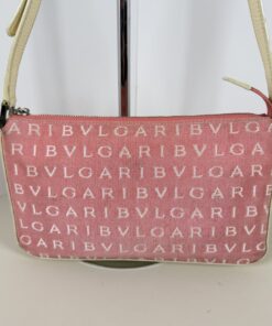 BVLGARI Pink Logomania Canvas Pochette Baguette Bag - Image 3