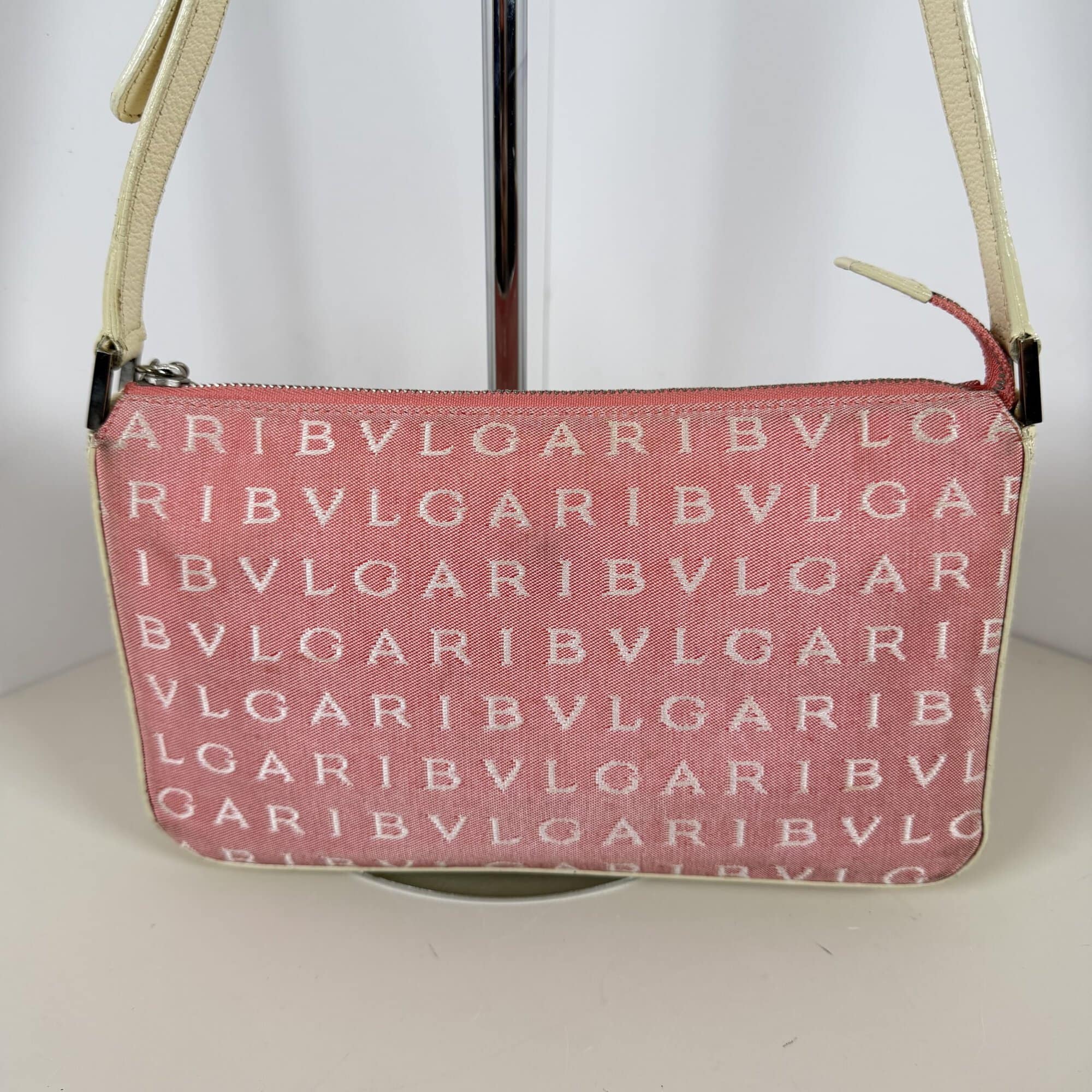 BVLGARI Pink Logomania Canvas Pochette Baguette Bag - Image 3