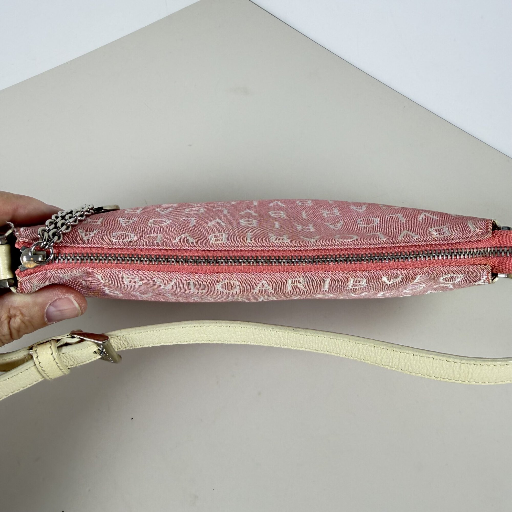 BVLGARI Pink Logomania Canvas Pochette Baguette Bag - Image 7