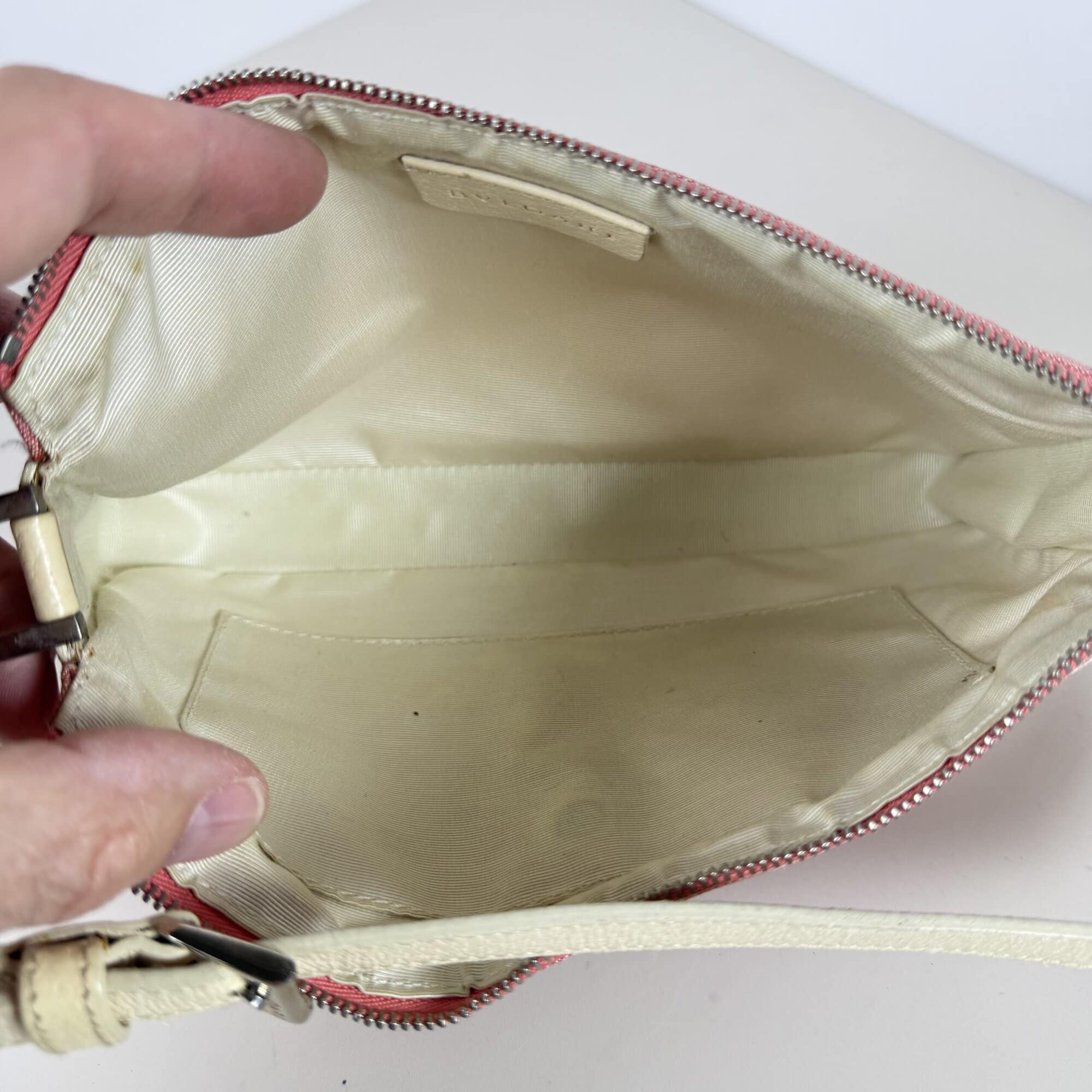 BVLGARI Pink Logomania Canvas Pochette Baguette Bag - Image 8