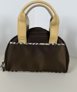 Burberry Vintage Brown Nylon Mini Bowling Bag with Nova Check Trim