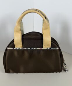 Alternative view of Burberry Vintage Brown Nylon Mini Bowling Bag with Nova Check Trim