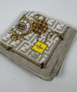 Authentic FENDI Vintage Zucca Monogram Cotton Scarf Handkerchief with Pocket Watch Motif