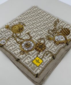 FENDI Vintage Zucca Monogram Cotton Scarf Handkerchief with Pocket Watch Motif - Image 4