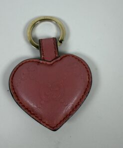 GUCCI Microguccissima Pink Leather Heart Keychain Charm with Silver Logo Plaque - Image 2