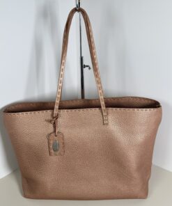 Fendi Metallic Pink Selleria Cuoio Romano Leather Shopping Roll Tote Bag