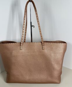 Fendi Metallic Pink Selleria Cuoio Romano Leather Shopping Roll Tote Bag - Image 2
