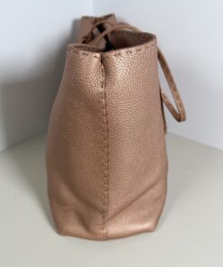 Fendi Metallic Pink Selleria Cuoio Romano Leather Shopping Roll Tote Bag - Image 4