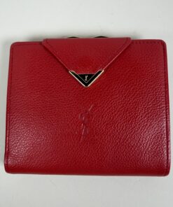 Yves Saint Laurent Triangle Logo Grained Leather Kiss-Lock Wallet