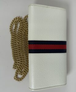 Gucci White Leather Web Ophidia Continental Chain Wallet