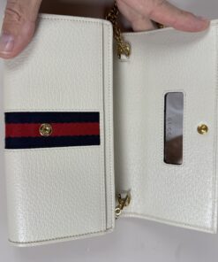 Gucci White Leather Web Ophidia Continental Chain Wallet - Image 3