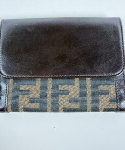 Fendi Zucca Canvas & Brown Leather French Wallet