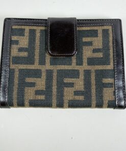 Vintage Fendi Zucca Canvas & Brown Leather French Wallet