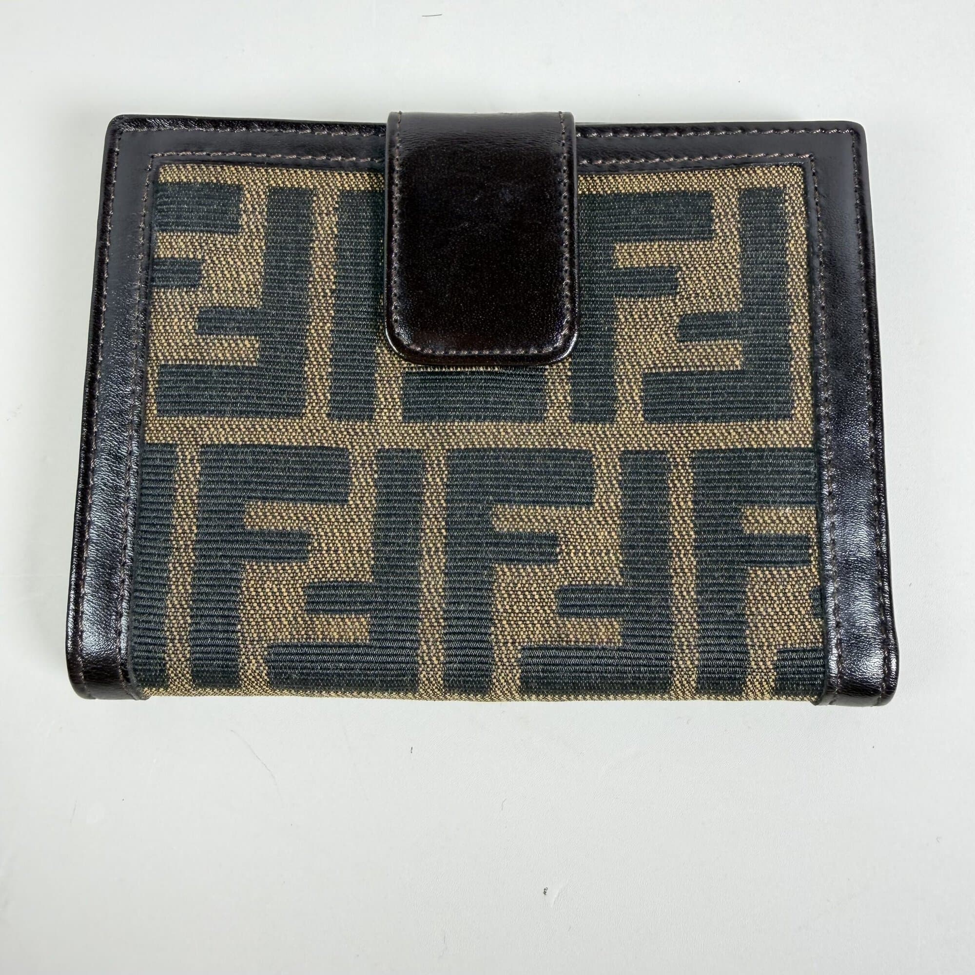 Vintage Fendi Zucca Canvas & Brown Leather French Wallet