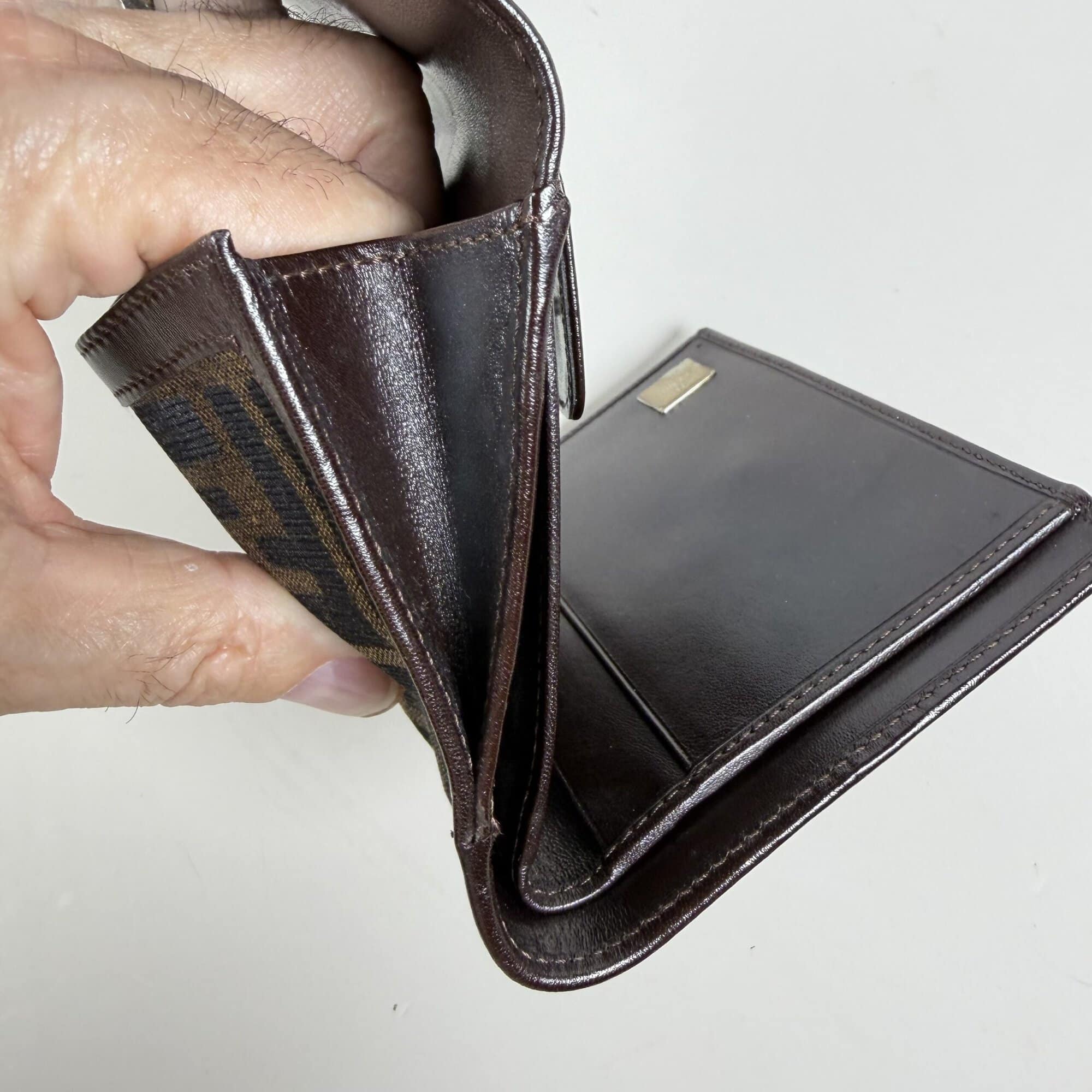 Fendi Zucca Canvas & Brown Leather French Wallet - Image 7