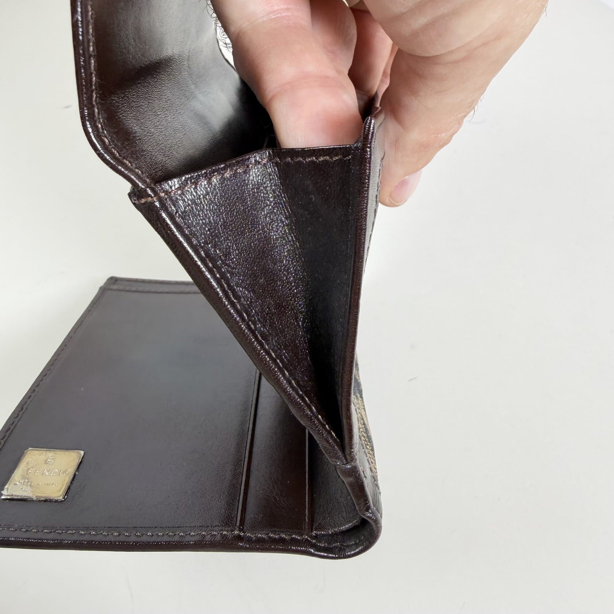 Fendi Zucca Canvas & Brown Leather French Wallet - Image 8