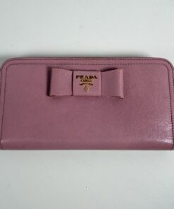 Prada Saffiano Fiocco Bow Zip Around Continental Wallet