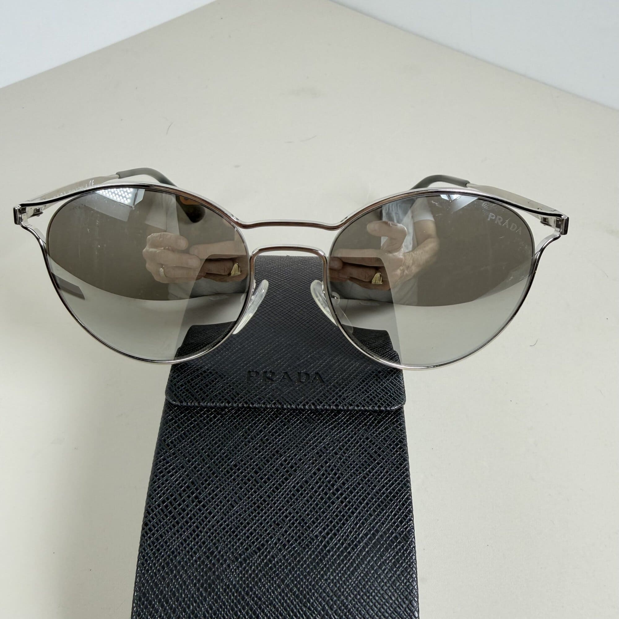 Prada SPR 53S Cinema Silver Round Sunglasses