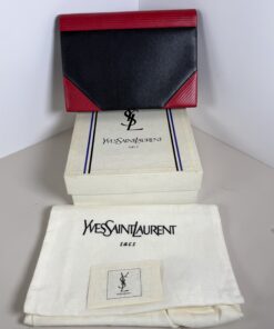 Yves Saint Laurent Sacs Textured Bi-Color Leather Clutch Bag