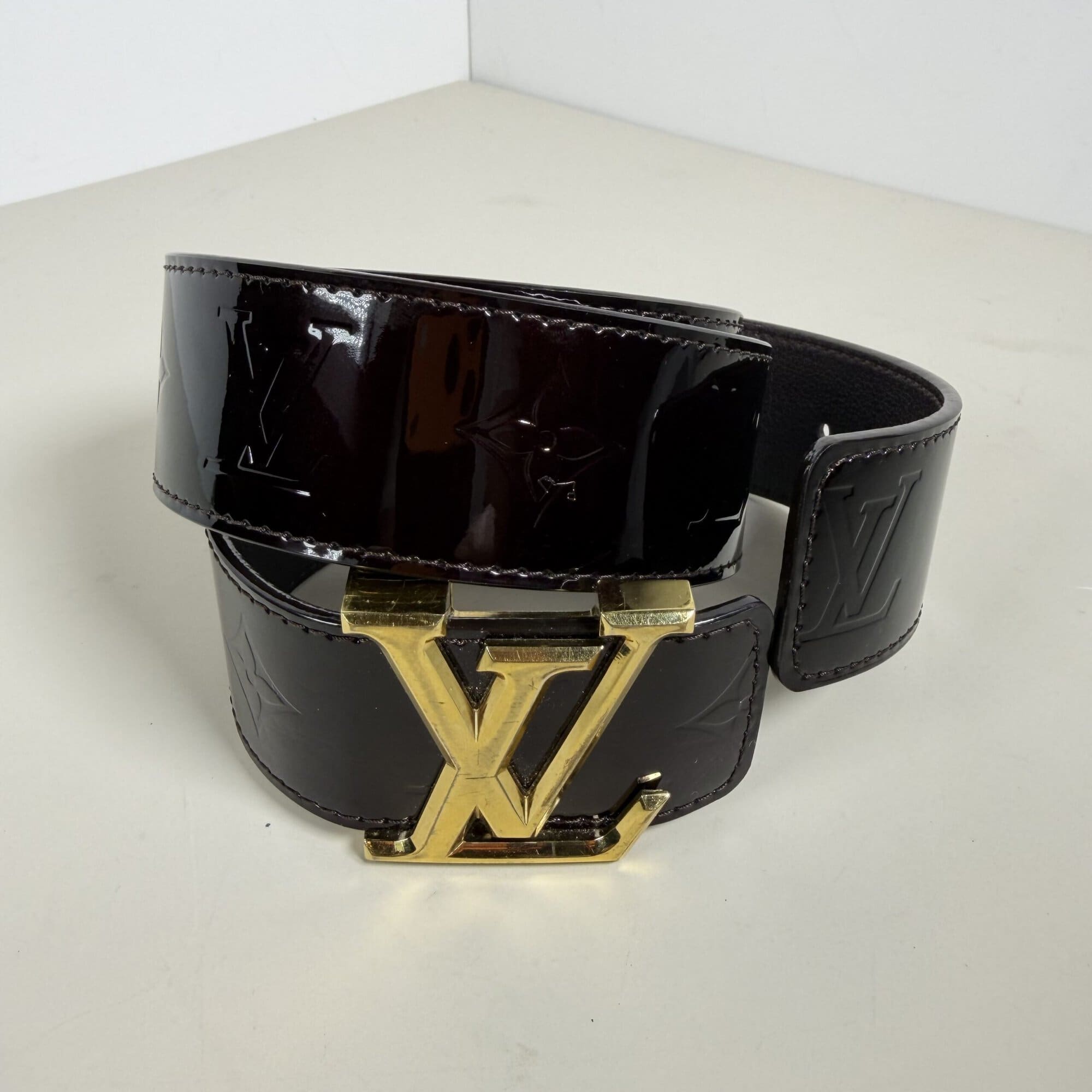 Louis Vuitton Amarante Monogram Vernis LV Initiales 40mm Belt Gold Buckle Size 85/34
