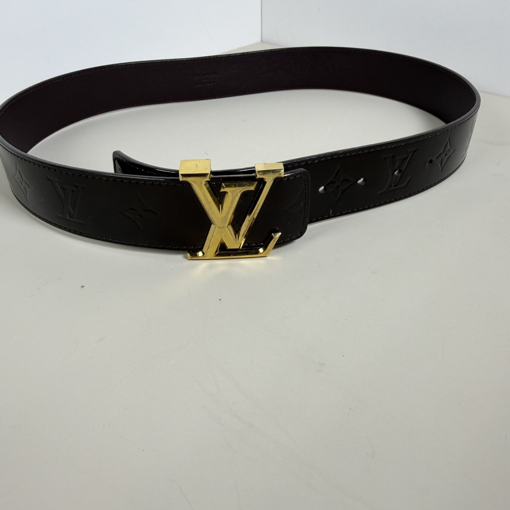 Louis Vuitton Amarante Monogram Vernis LV Initiales 40mm Belt Gold Buckle Size 85/34
