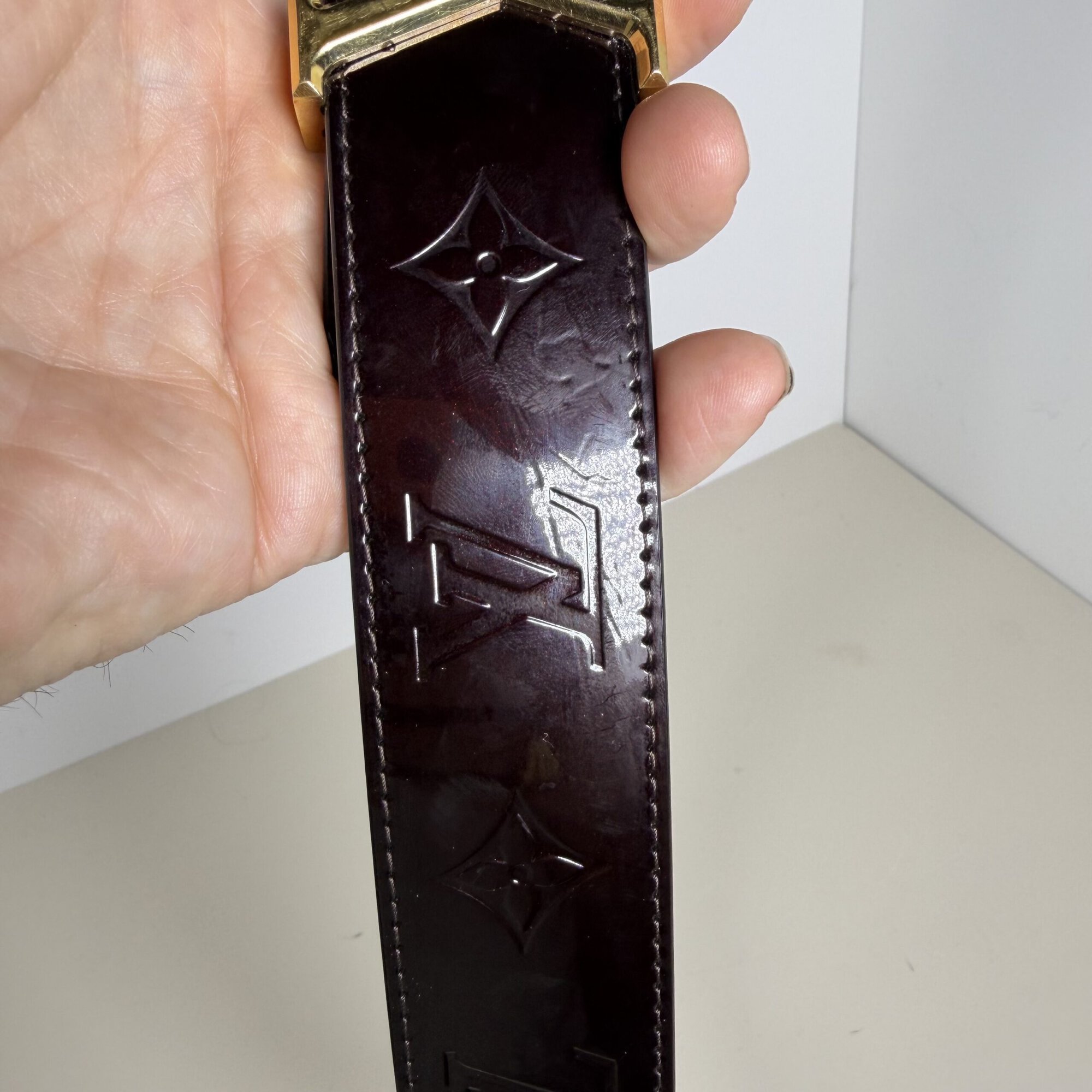 Louis Vuitton Amarante Monogram Vernis LV Initiales 40mm Belt Gold Buckle Size 85/34 - Image 4