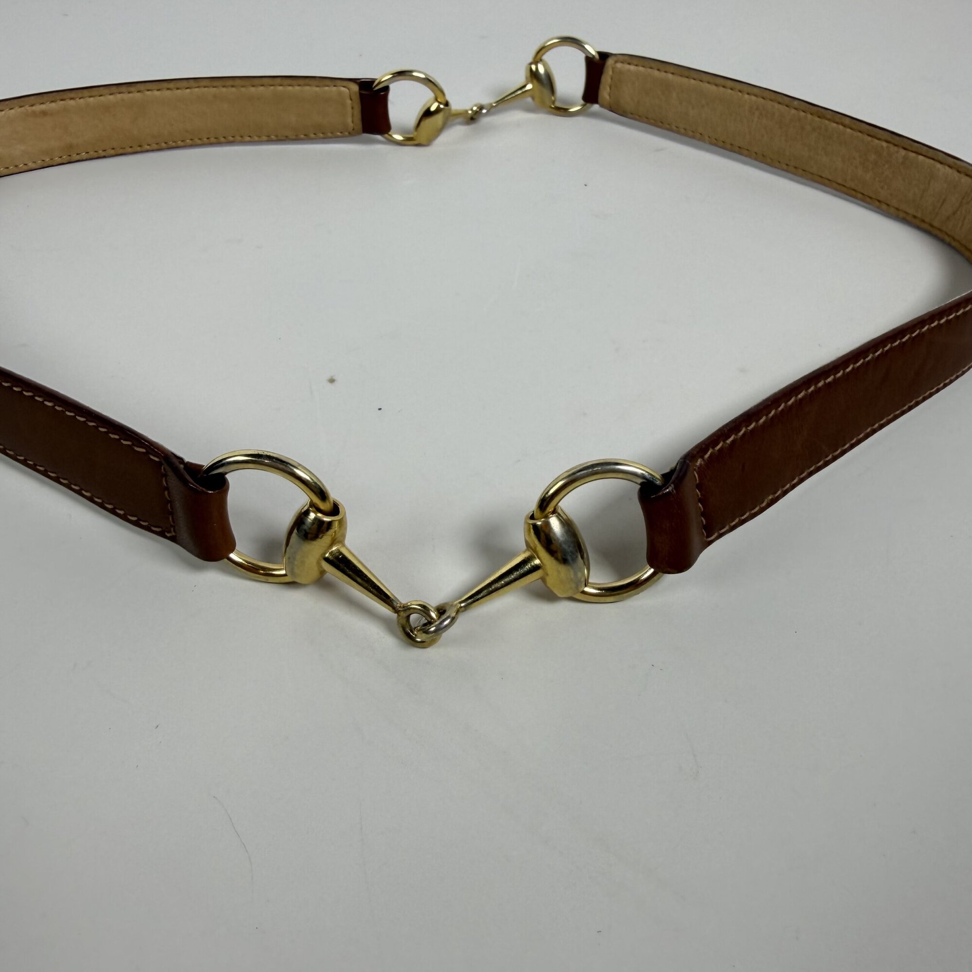 Gucci Vintage Brown Leather Horsebit Buckle Waist Belt Gold-Tone Hardware Size 70/28