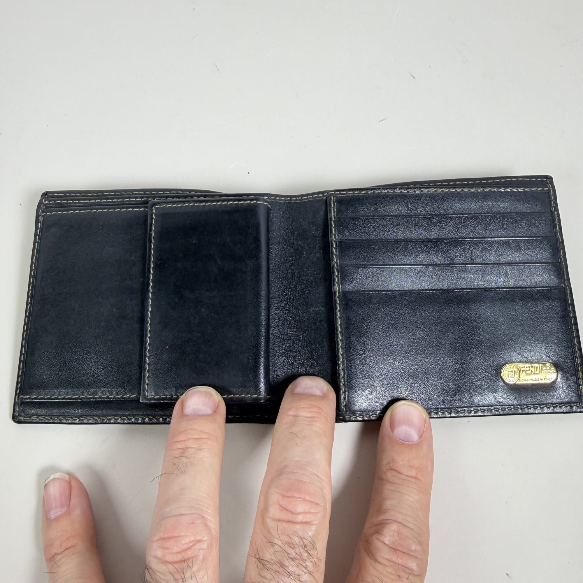 Fendi Vintage Pequin Stripe Coated Canvas Bi-Fold Wallet with Leather Trim and FF Logo Emblem - Image 6