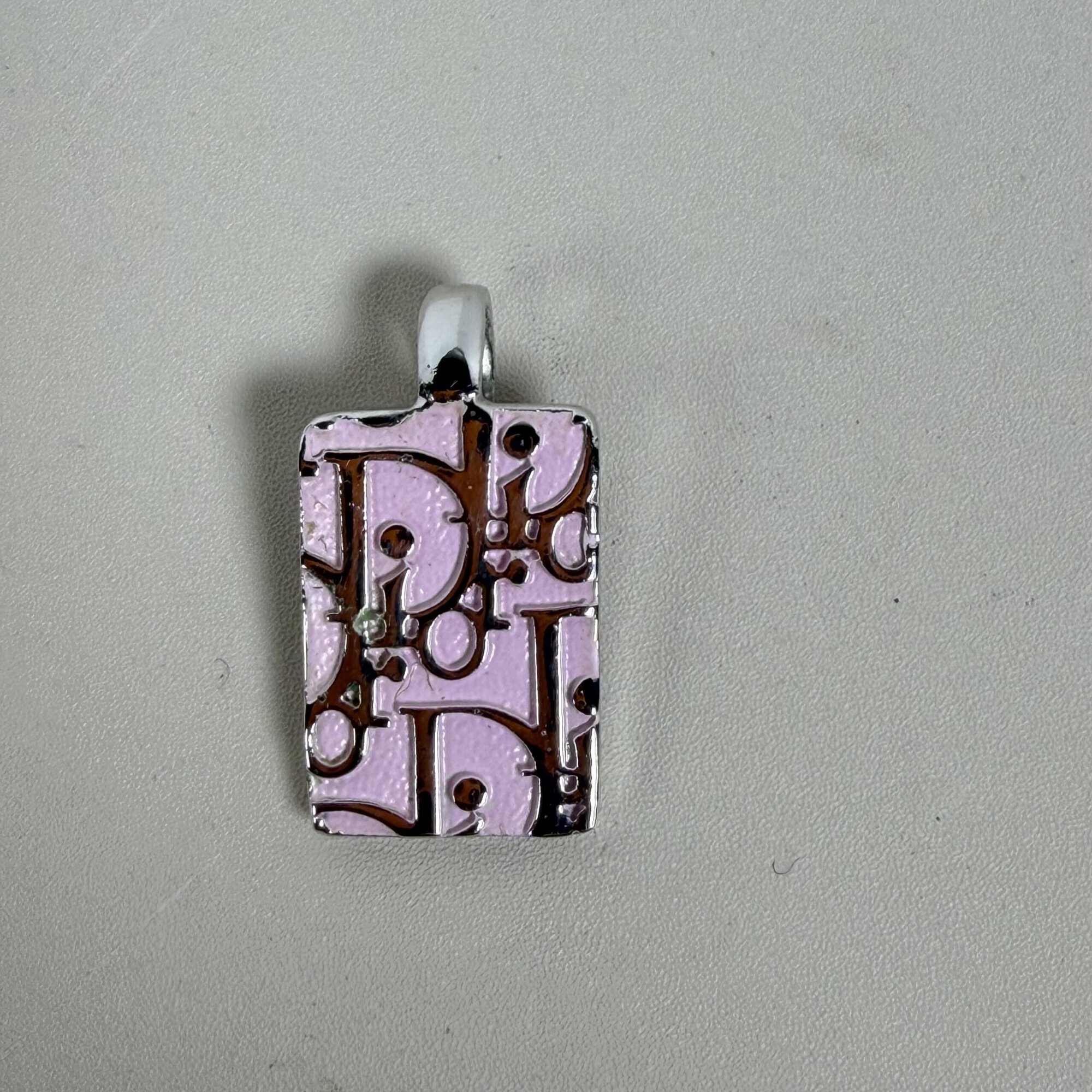 Christian Dior Vintage John Galliano Era Pink Enamel Oblique Trotter Logo Tag Pendant Charm Only