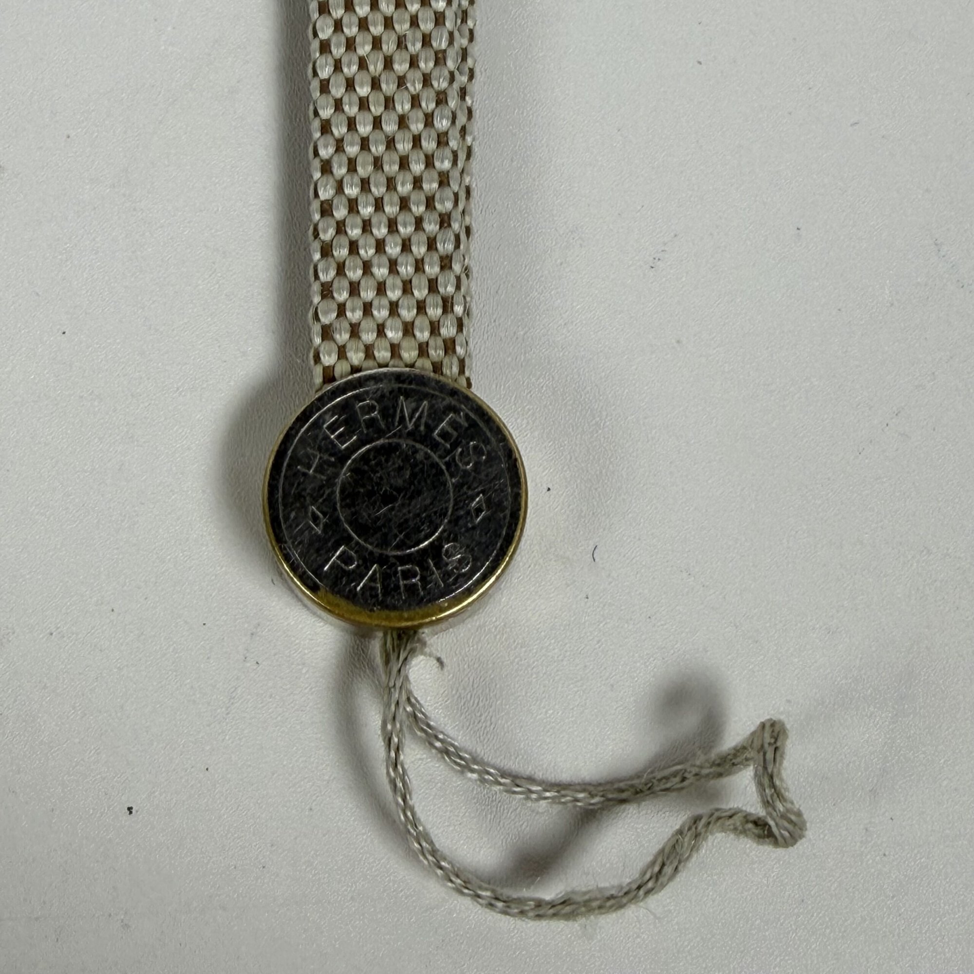 Hermes Vintage Grooming / Key Ring Clou de Selle Silver Tone Logo Woven Cord Strap Charm - Image 3