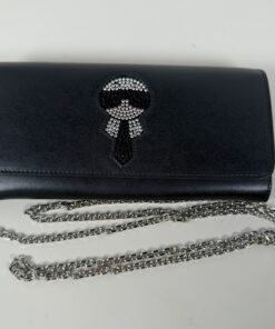 Fendi Pre-Owned Black Leather Crystal Karlito Wallet on Chain