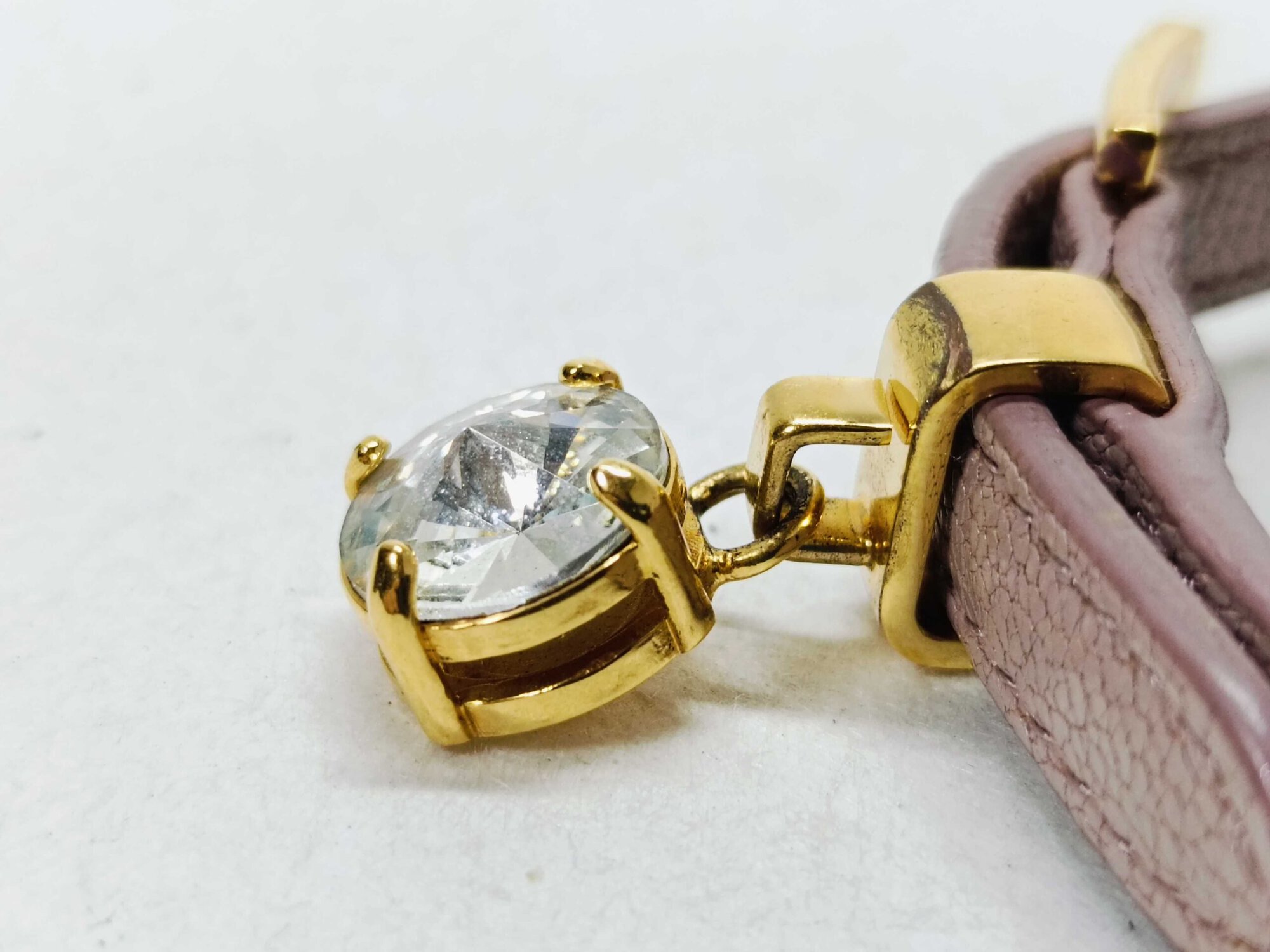 Miu Miu Pink Grained Leather Crystal Charm Bracelet - Image 7