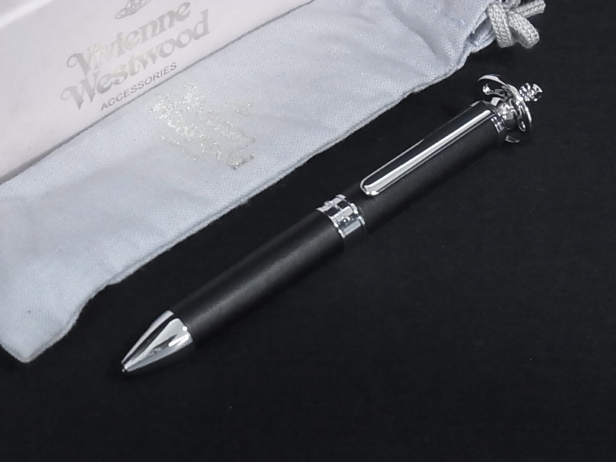 Vivienne Westwood Black Faux Leather Silver Orb Ballpoint Pen