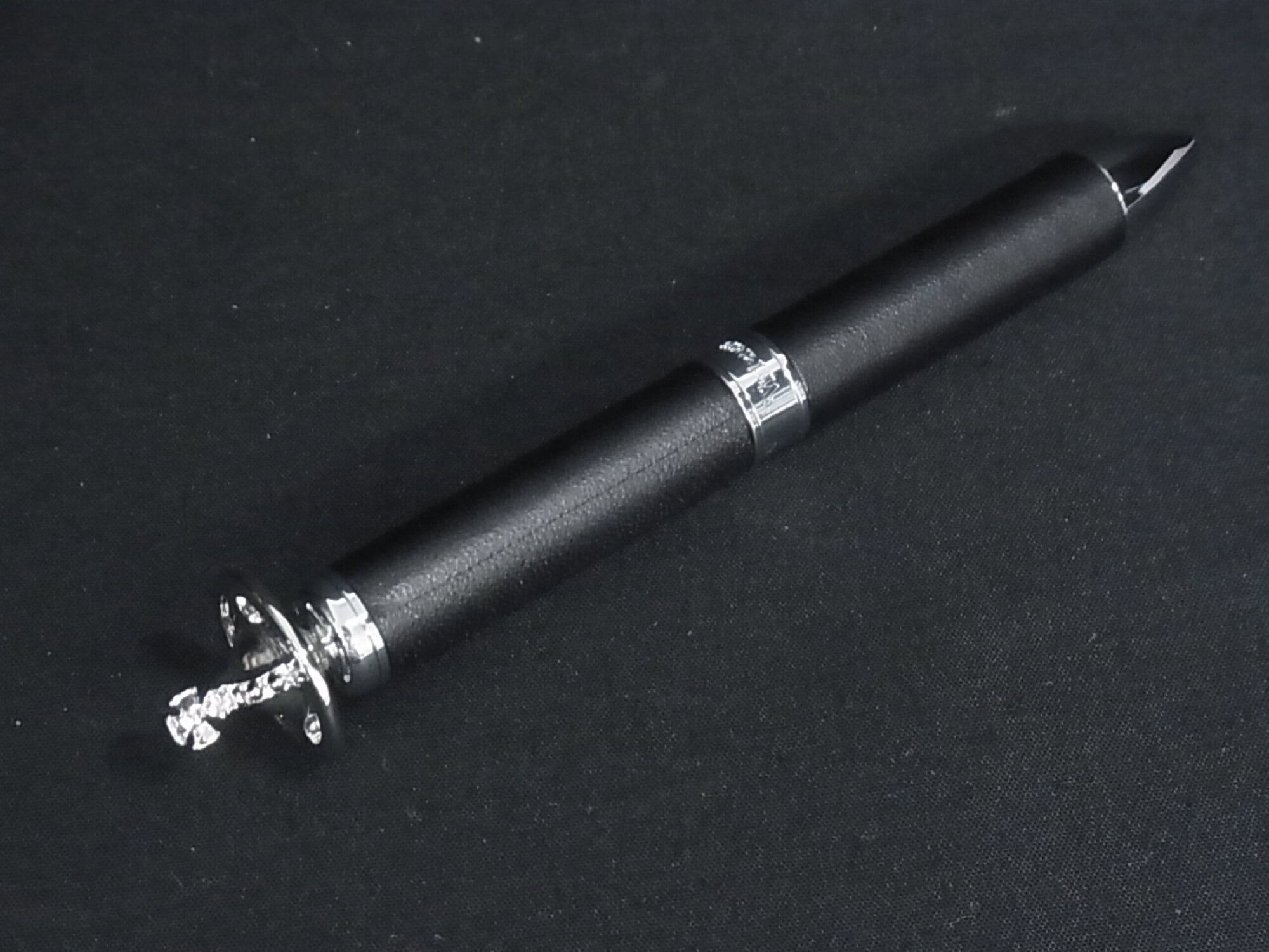 Vivienne Westwood Black Faux Leather Silver Orb Ballpoint Pen - Image 2