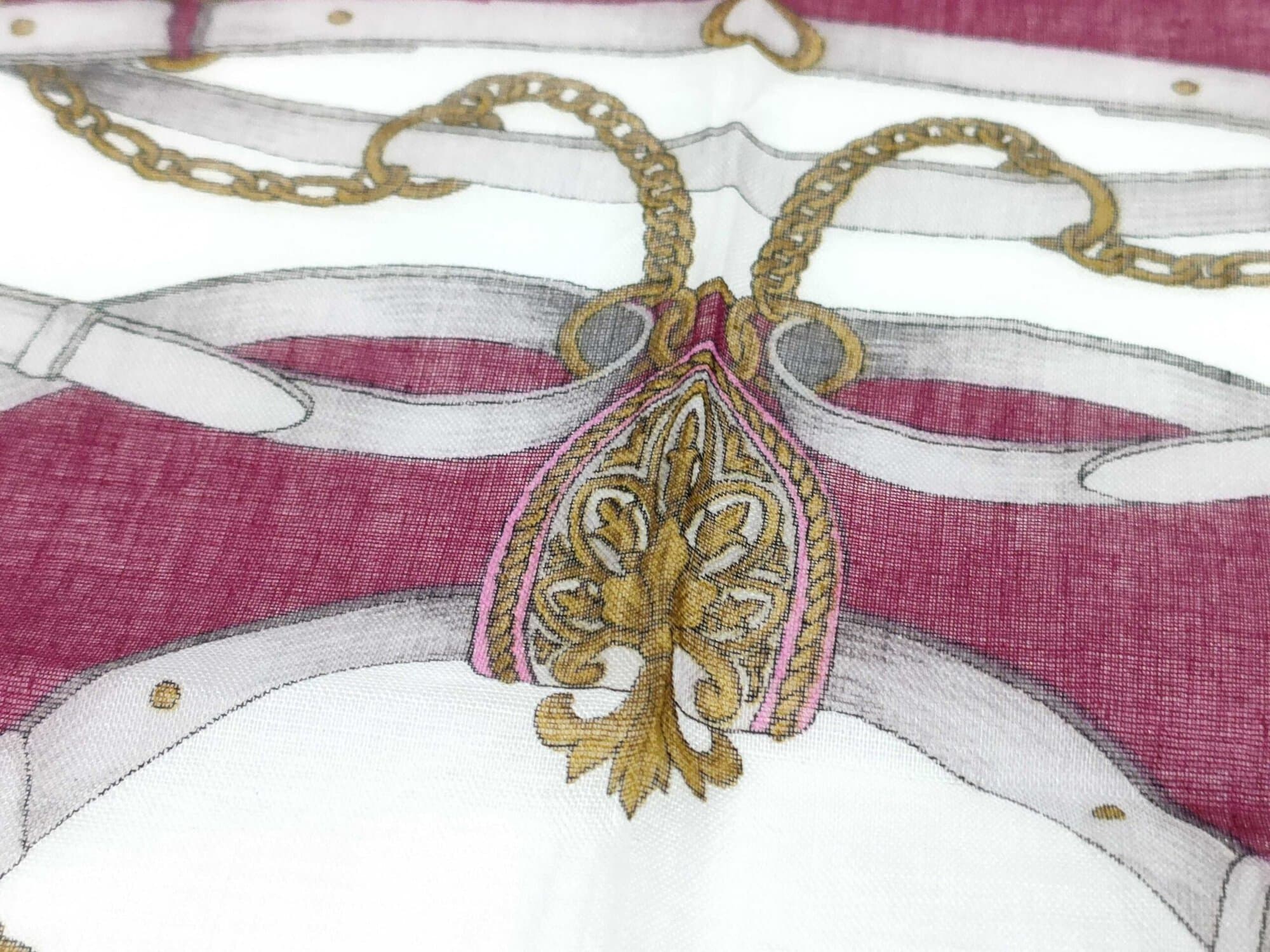 Paolo Gucci Burgundy Chain Belt Motif Cotton Handkerchief Scarf, additional view 8