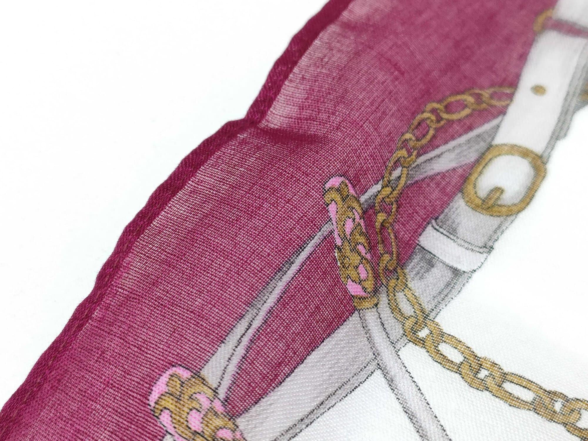 Paolo Gucci Burgundy Chain Belt Motif Cotton Handkerchief Scarf, additional view 4