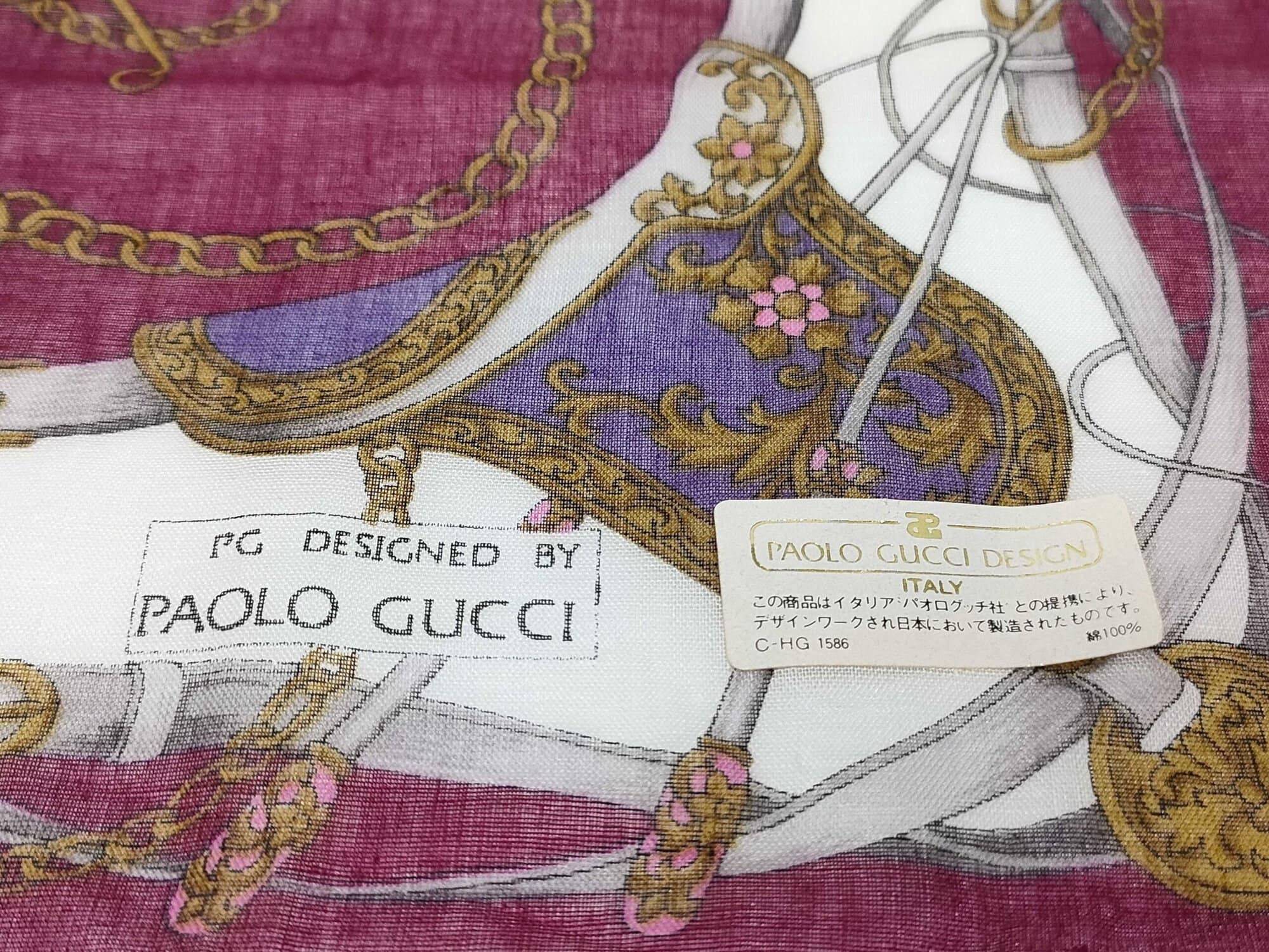 Paolo Gucci Burgundy Chain Belt Motif Cotton Handkerchief Scarf, additional view 3
