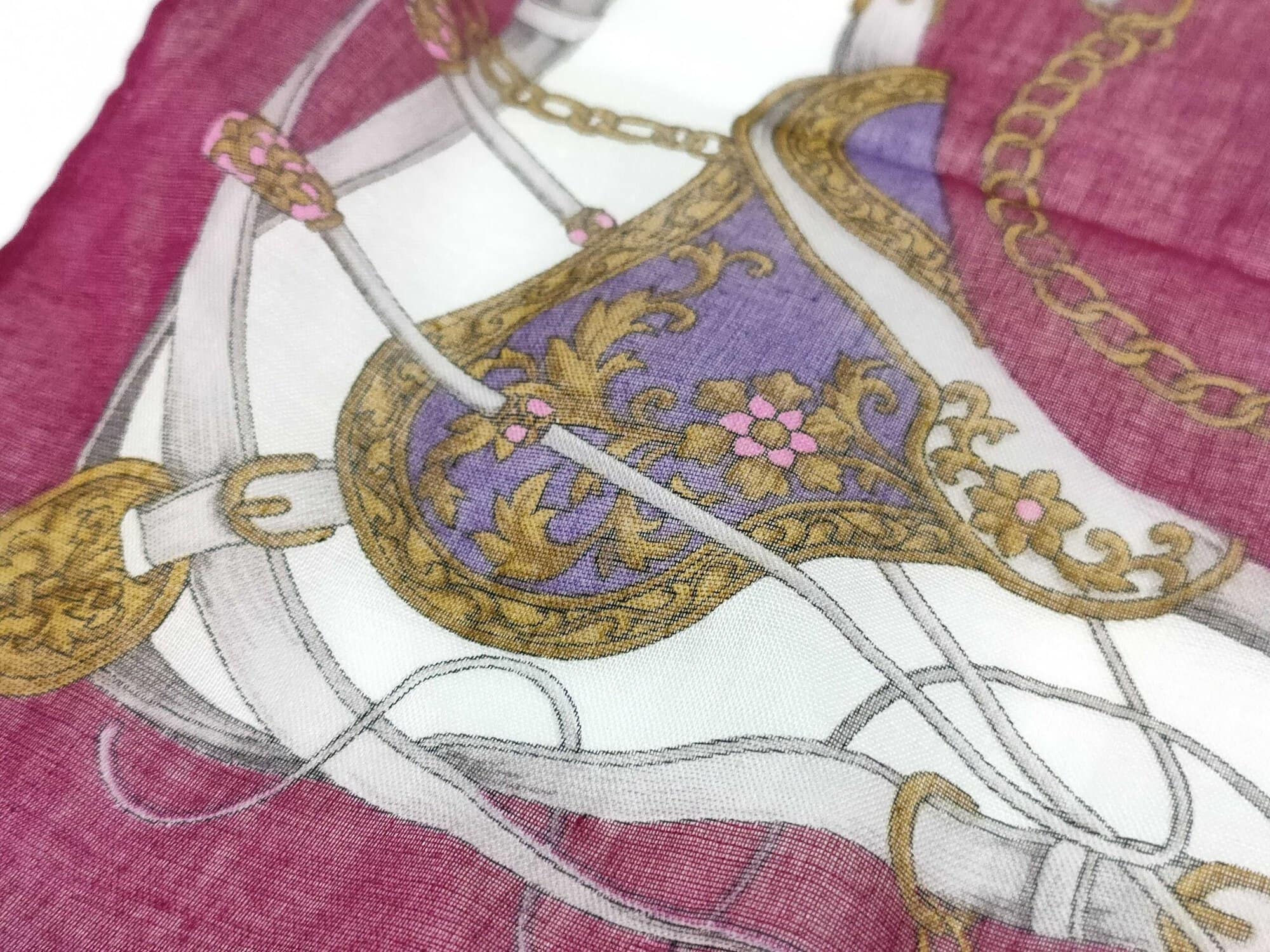 Paolo Gucci Burgundy Chain Belt Motif Cotton Handkerchief Scarf, additional view 5