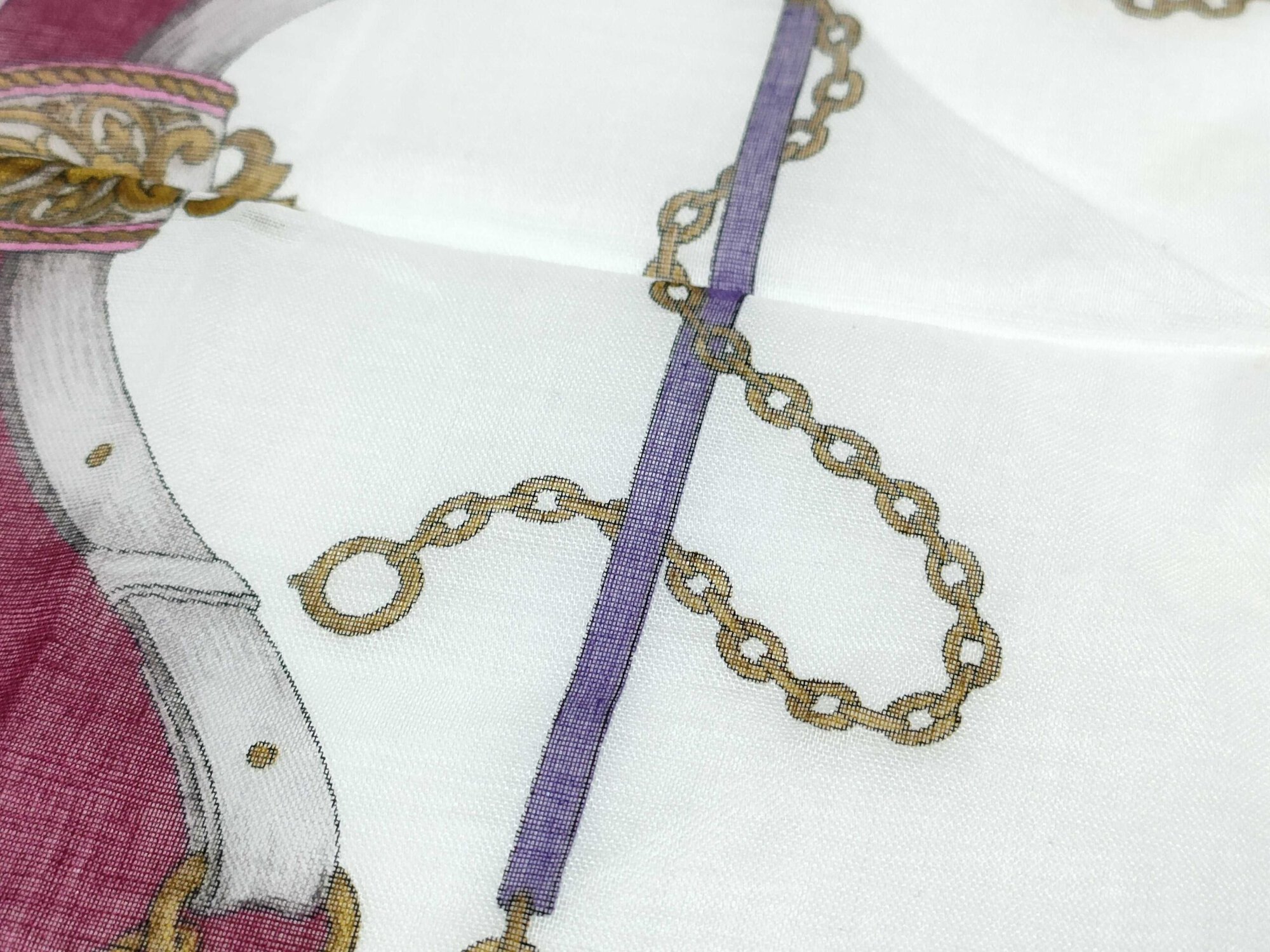 Paolo Gucci Burgundy Chain Belt Motif Cotton Handkerchief Scarf, additional view 7