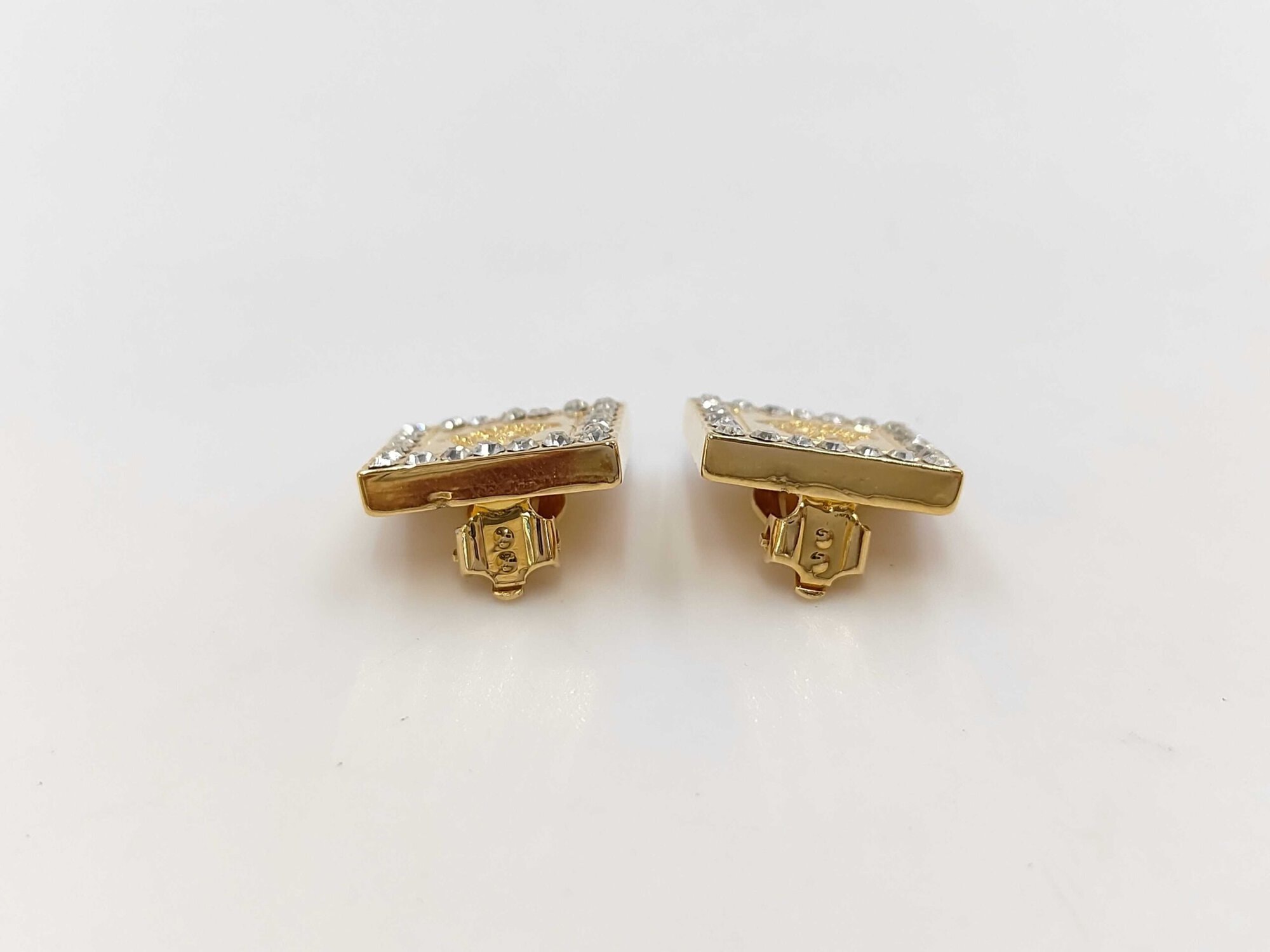 VERSACE Gianni Versace Gold Plated Medusa Crystal Square Clip-On Earrings - Image 2