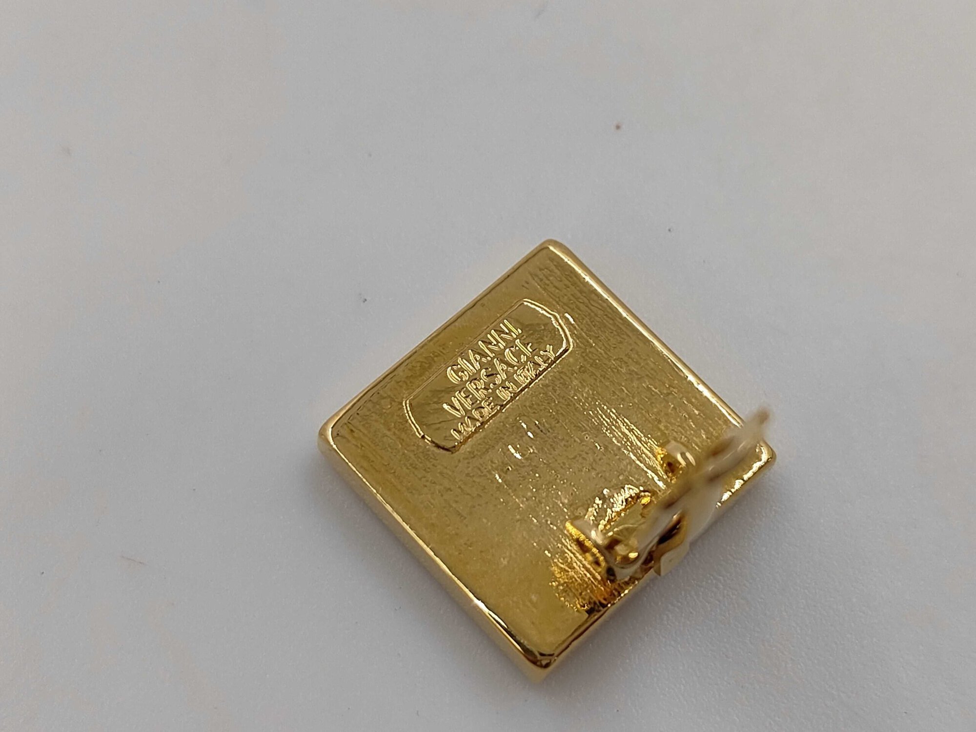 VERSACE Gianni Versace Gold Plated Medusa Crystal Square Clip-On Earrings - Image 4