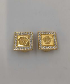 VERSACE Gianni Versace Gold Plated Medusa Crystal Square Clip-On Earrings