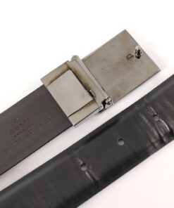 Gucci Black Smooth Leather Silver Box Plaque Logo Reversible Belt size 80-32 - Image 4