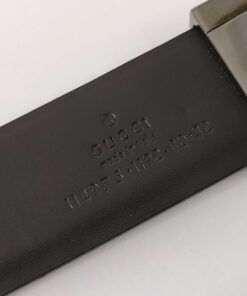 Gucci Black Smooth Leather Silver Box Plaque Logo Reversible Belt size 80-32 - Image 5